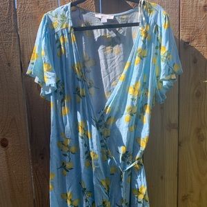 Lemon print wrap dress